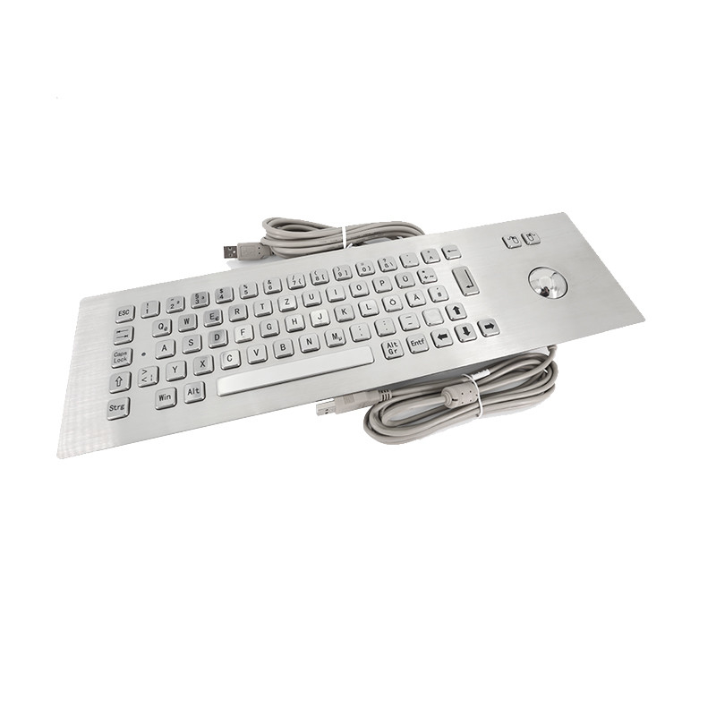 Self Service Kiosk 65 Keys Panel Mounting Industrial IP65 Stainless Steel Metal Keyboard With Trackball