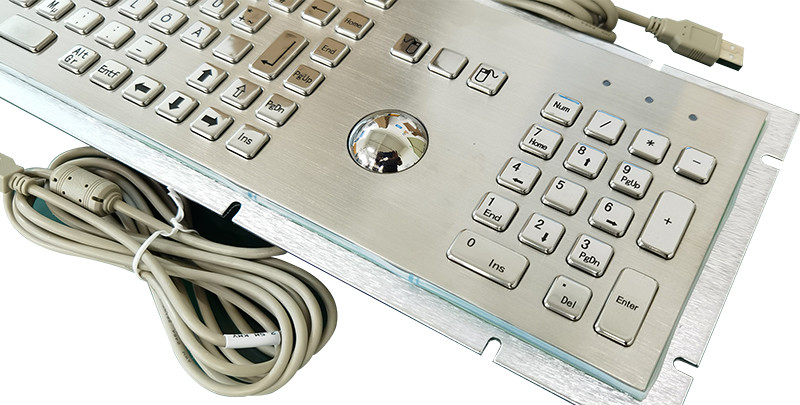 Self Service Kiosk IP65 Waterproof Stainless Steel Metal Keyboard With 38mm Trackball and Numeric Keypad