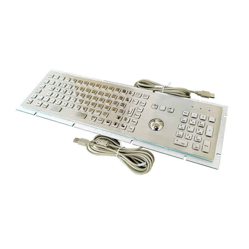 Self Service Kiosk IP65 Waterproof Stainless Steel Metal Keyboard With 38mm Trackball and Numeric Keypad